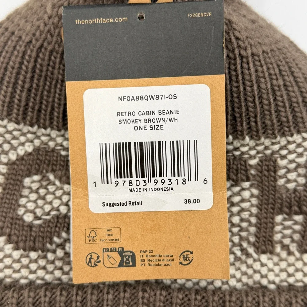 The North Face Retro Cabin Beanie Unisex Brown New Removable Pom NF0A88QW87I-OS